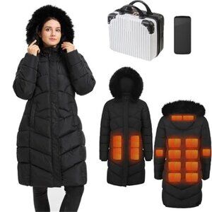 Heated Jackets for Women with collar, Long Winter Coats for Women for Skiing